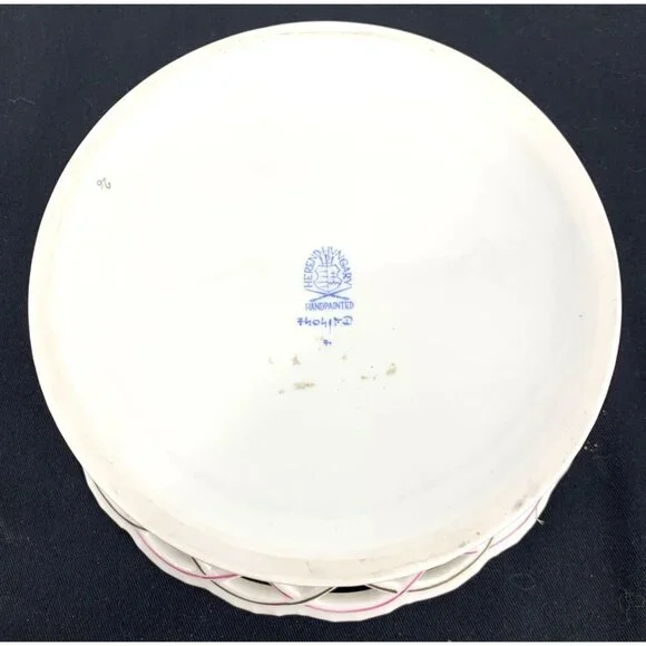 Herend Bowl Hungary Porcelain Round Open Weave Basket 7" Butterfly Handpainted - Picture 7 of 9